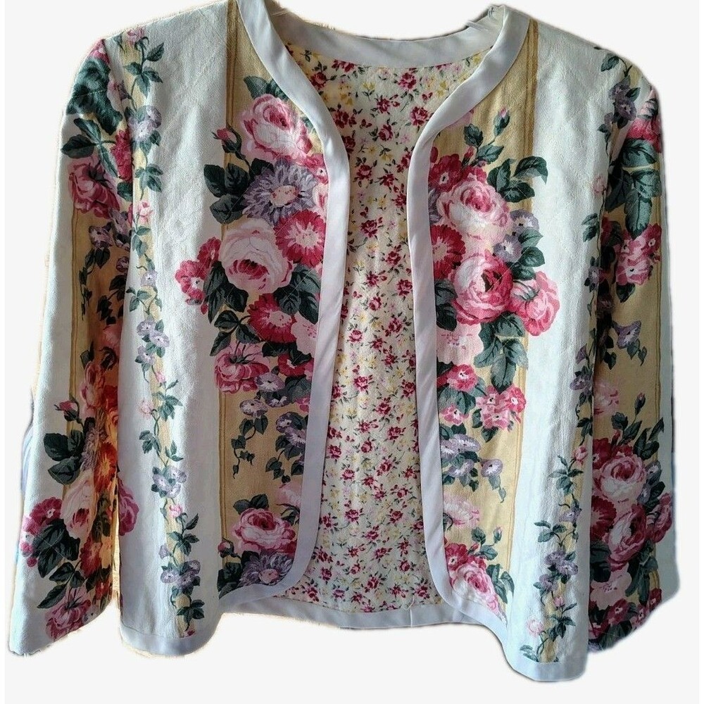 Women's Open Jacket Matching Purse Pockets Floral Embroidery Lace Print New - Picture 7 of 16